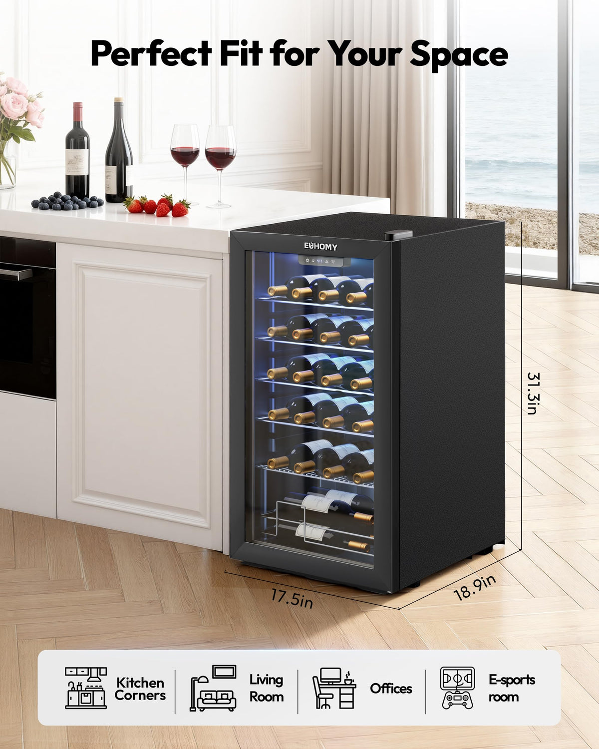 EUHOMY 25 bottle Wine Cooler Refrigerator, Wine Fridge Glass Door, Black