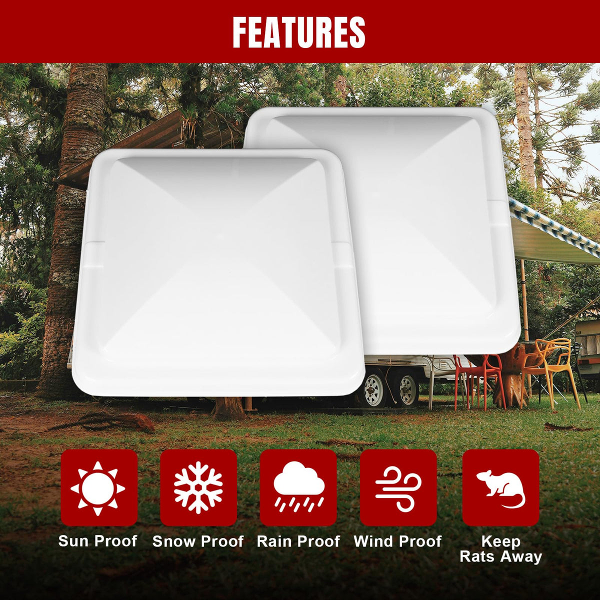 Jack Boss 2 Pack Set RV Vent Covers for Roof, 14 Inch Replacement Camper Vent Lid for Trailer and Motorhome, 14" x 14" x 3.25" White