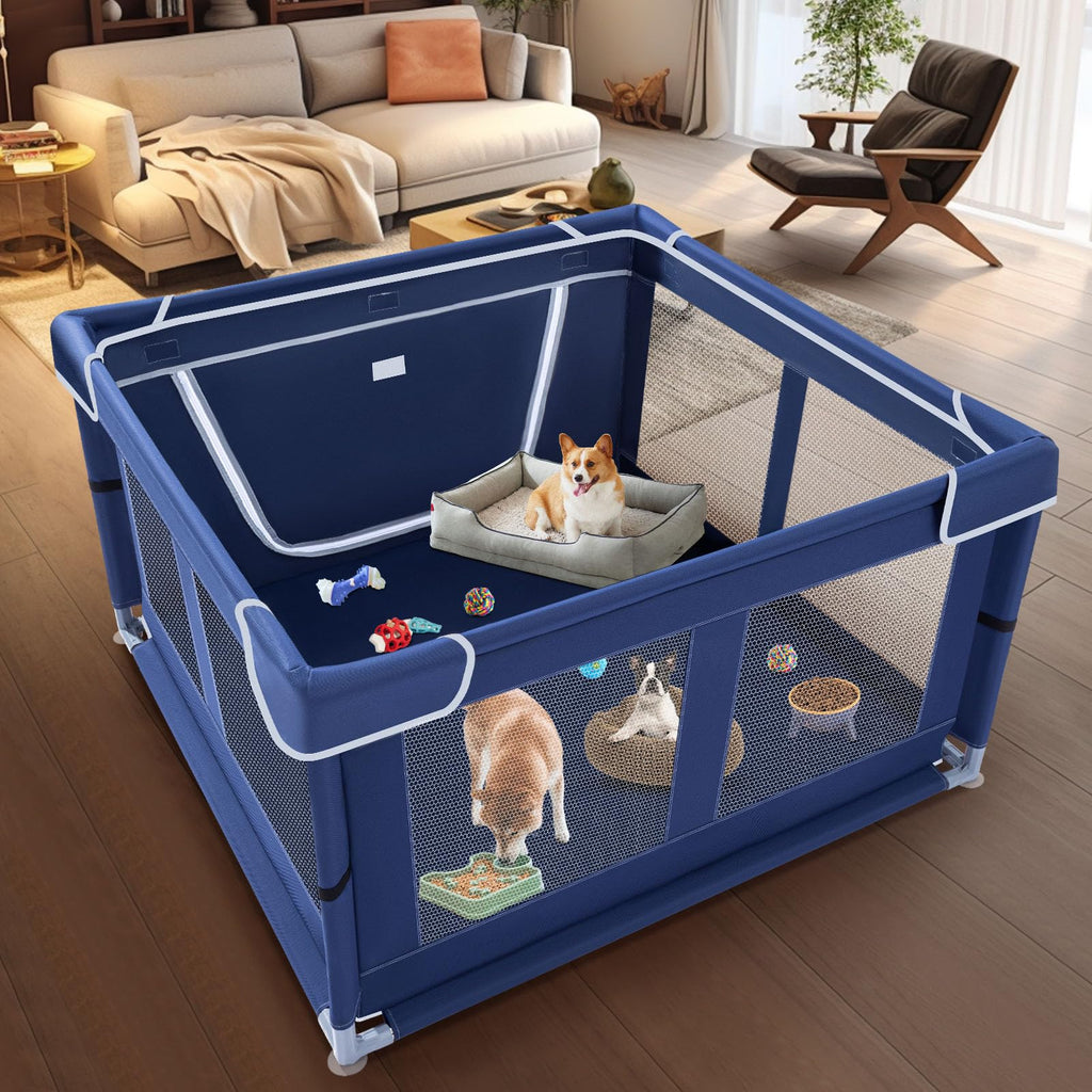 42x42 Inches Puppy Playpen with Gate, Dog Playpen for Puppies or Small Dogs, DogFence Pet Playpen for Indoor & Outdoor, Sturdy Safety DogPen with