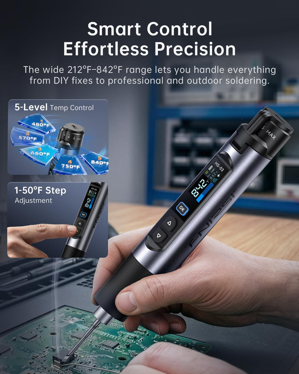 FNIRSI HS-03 Cordless Soldering Iron Kit, 2600mAh Battery, 3s Fast Heating
