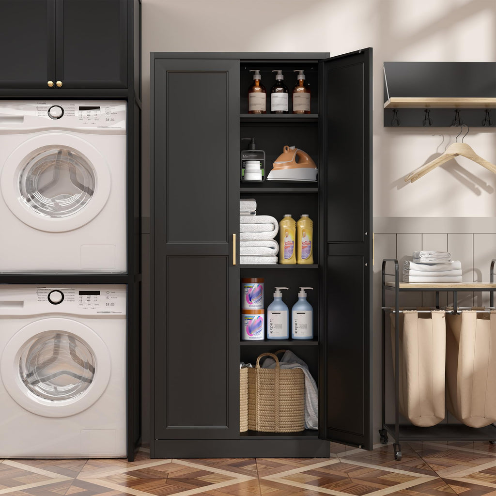 71"Metal Pantry Storage Cabinet with Doors & 4 Adjustable Shelves