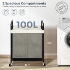 Laundry Hamper 2 Section, 100L Rolling Laundry Sorter Cart with Removable and Washable Liner Bag, Clothes Hamper with Wheels and Metal Handle for