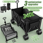 Beach Wagon Carts Foldable 580LBS Collapsible Wagon with Big All-Terrain Wheels for Sand 340L Heavy Duty Utility Carts with Cup Holders for Garden
