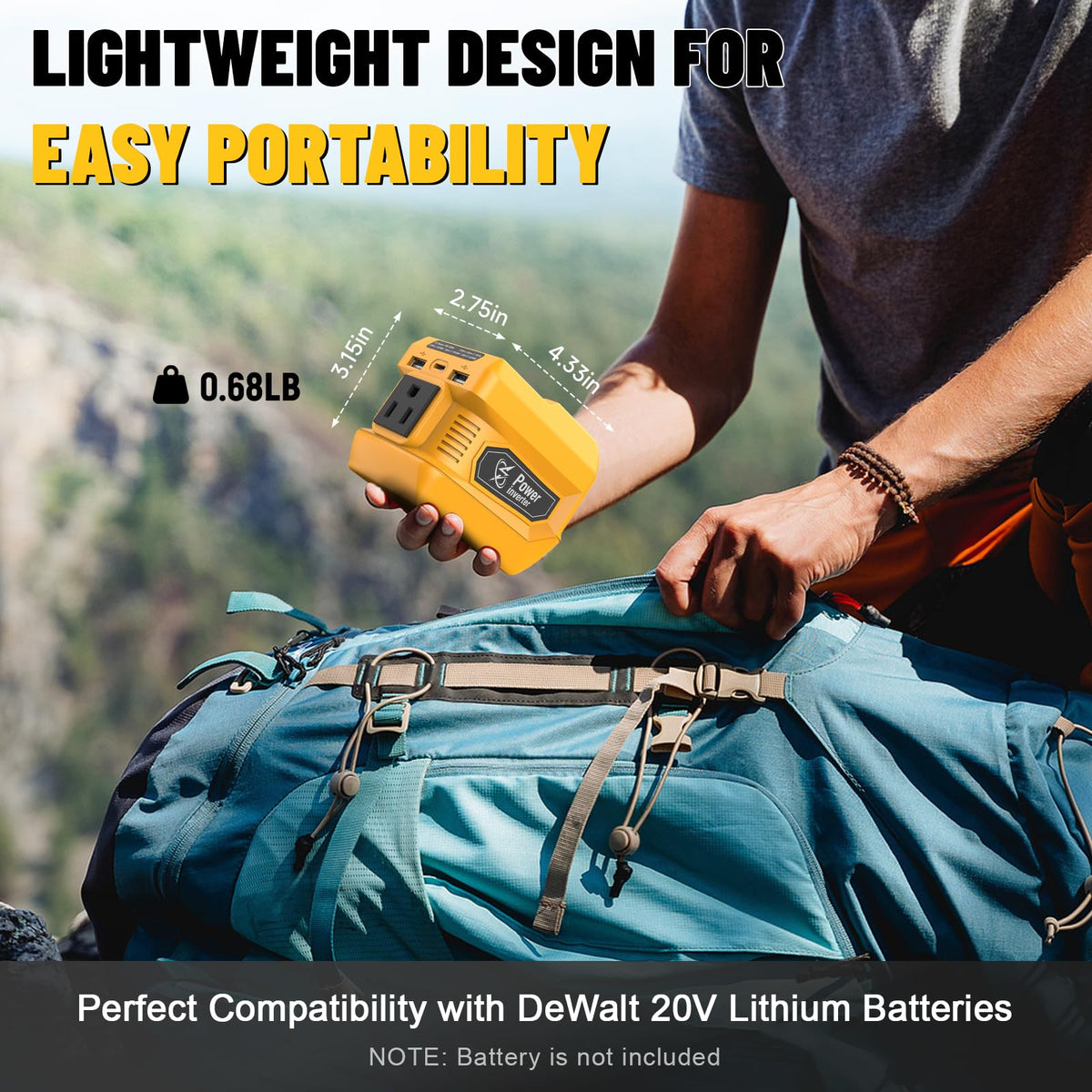 220W Power Inverter Compatible with Dewalt 20V Battery