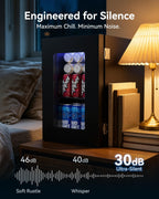 0.6 Cu.ft Beverage Cooler, Compressor Glass Door Mini Fridge 40-61°F Black
