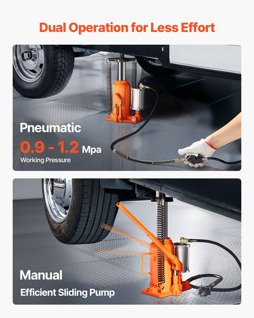 VEVOR Air Hydraulic Bottle Jack, 20 Ton/40000 LBS All Welded Bottle Jack, 10.4-19.7 inch Lifting Range, Manual Handle and Air Pump, for Car, Pickup