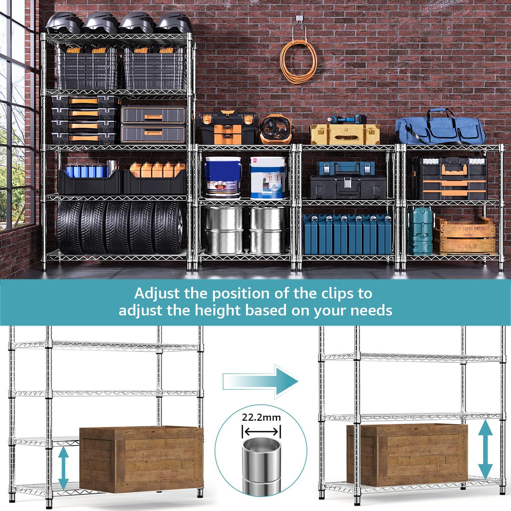 M MZG 1750 LBS Storage Shelves 5-Tier Utility Shelving Unit Steel Organizer Wire Rack for Home,Kitchen,Office,Garage, Capacity 17.7" D x 47.2" W x