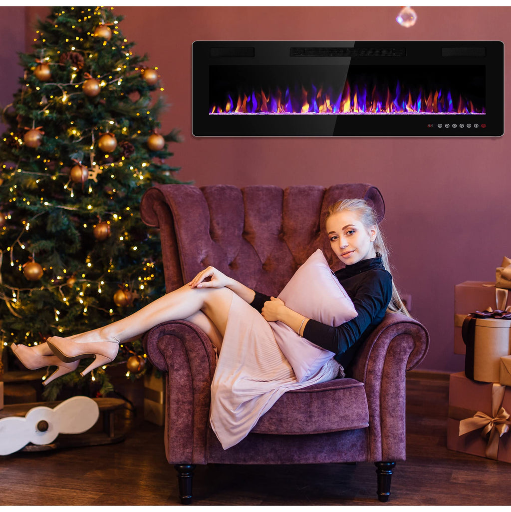 Electactic 36 Inch Electric Fireplace Insert Ultra-Thin - Recessed & Wall-Mounted Fireplace Heater with Thermostat, Adjustable Flame, Remote Control