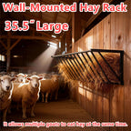 Goats Hay Feeder, 35.5'' Long, Heavy Duty Iron Wall Hay Rack, Blanket Holder, Large Capacity for Goats,Horses,Cattle and Other Livestock, Farm Indoor