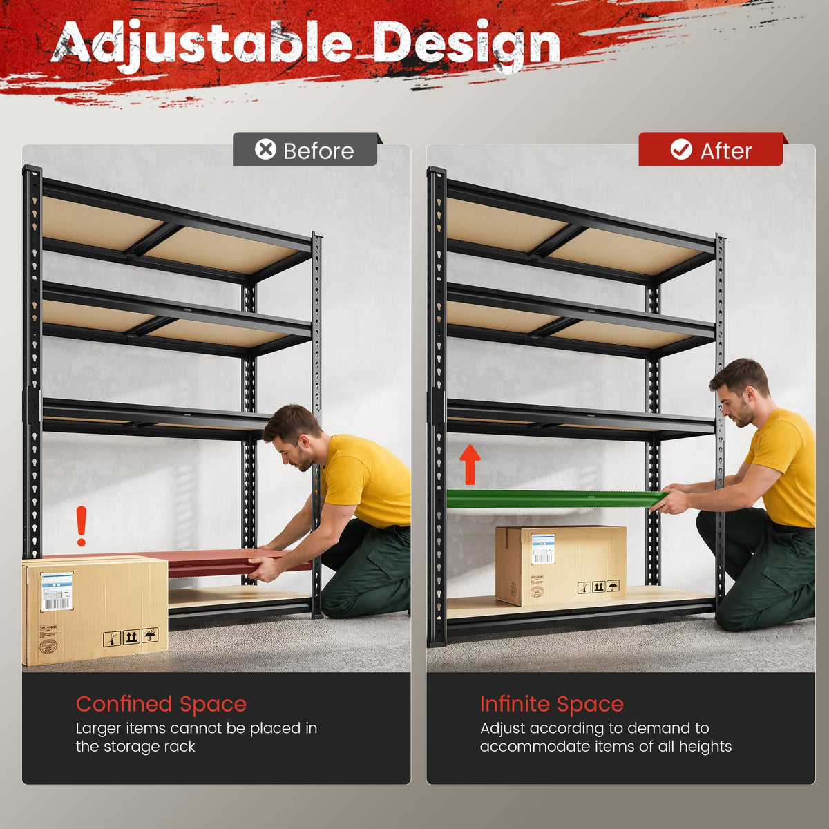 REIBII 2400 LBS Garage Shelving for Basement, Adjustable Shelving Unit
