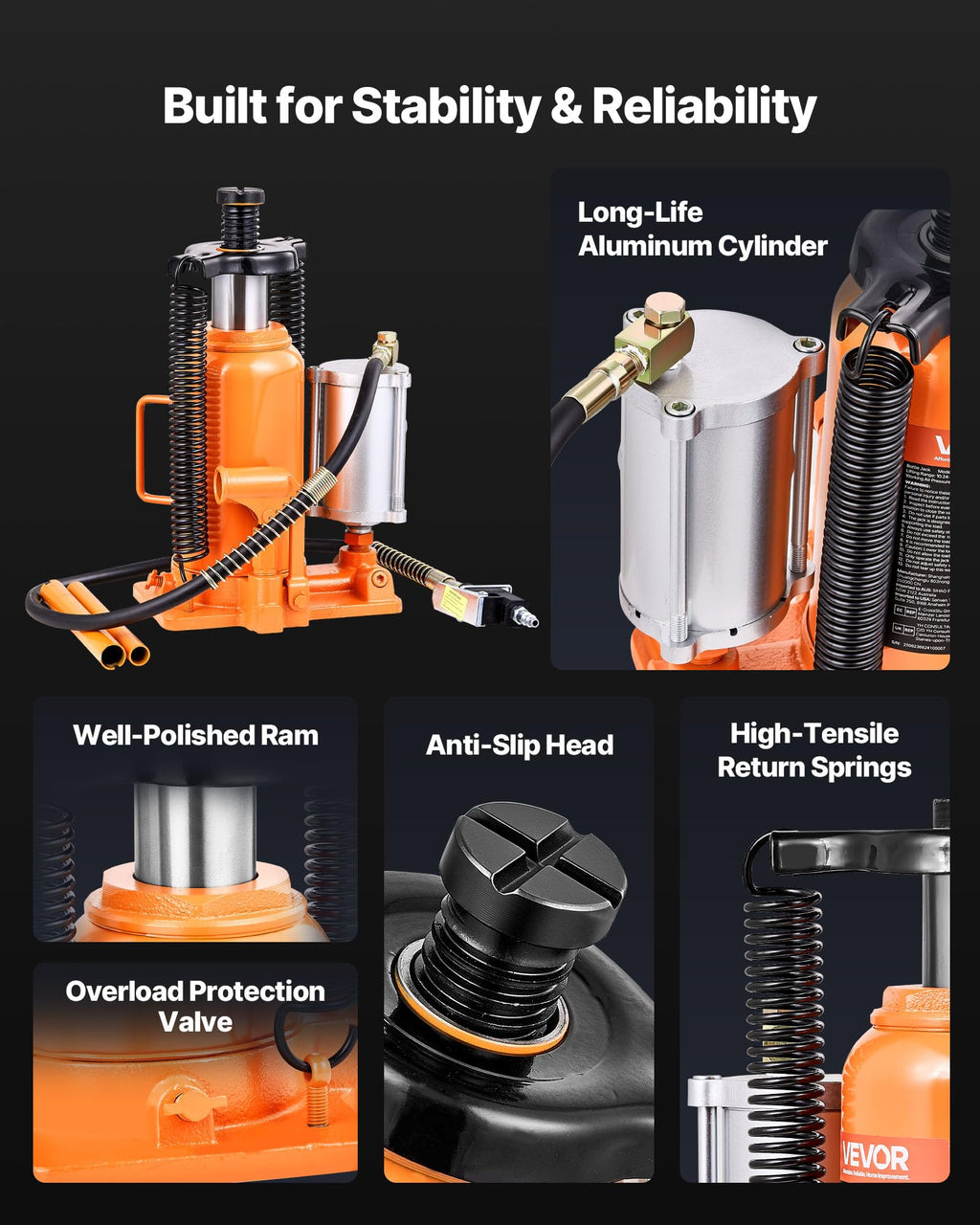 VEVOR Air Hydraulic Bottle Jack, 20 Ton/40000 LBS All Welded Bottle Jack, 10.4-19.7 inch Lifting Range, Manual Handle and Air Pump, for Car, Pickup