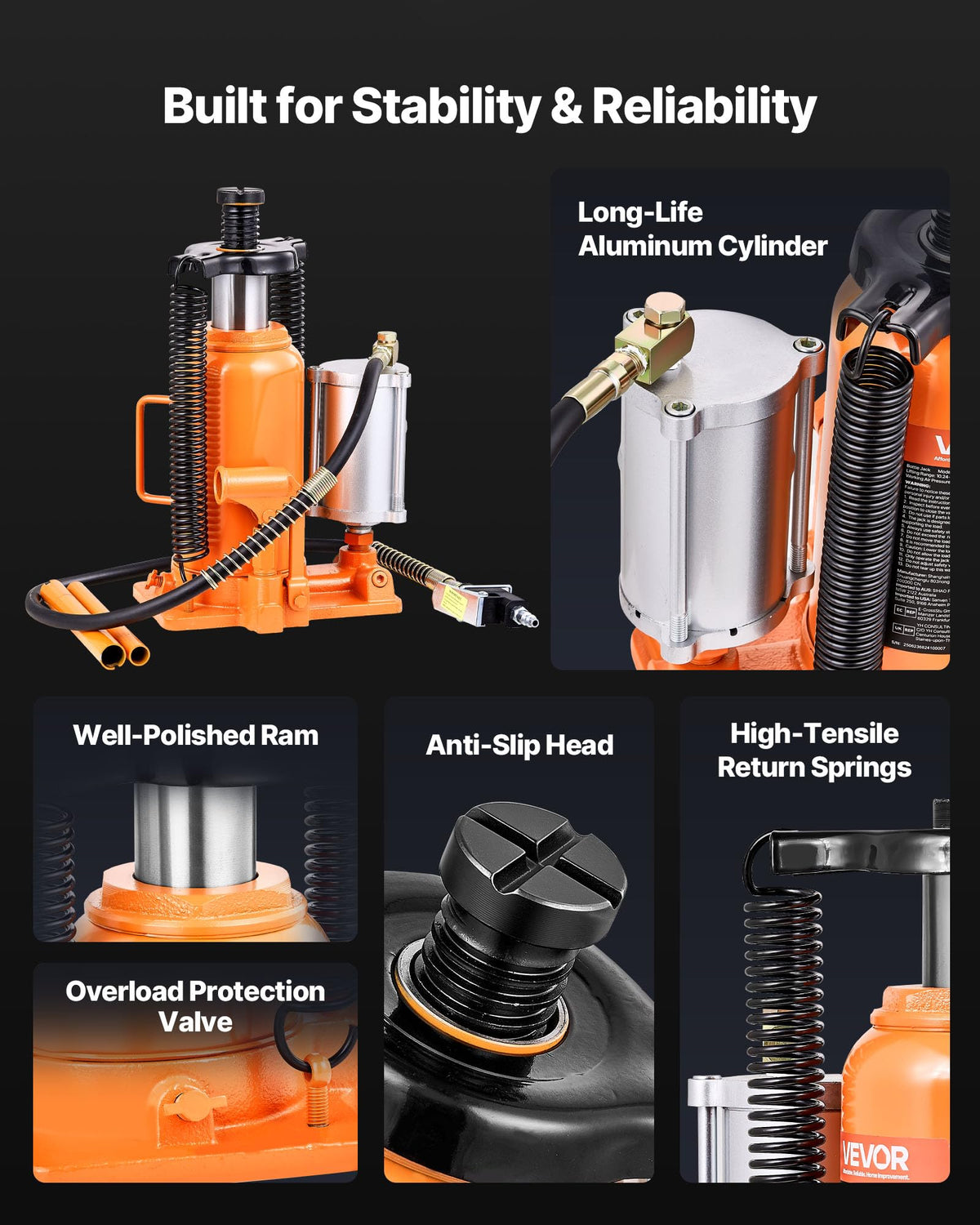 VEVOR Air Hydraulic Bottle Jack, 20 Ton/40000 LBS All Welded Bottle Jack, 10.4-19.7 inch Lifting Range, Manual Handle and Air Pump, for Car, Pickup