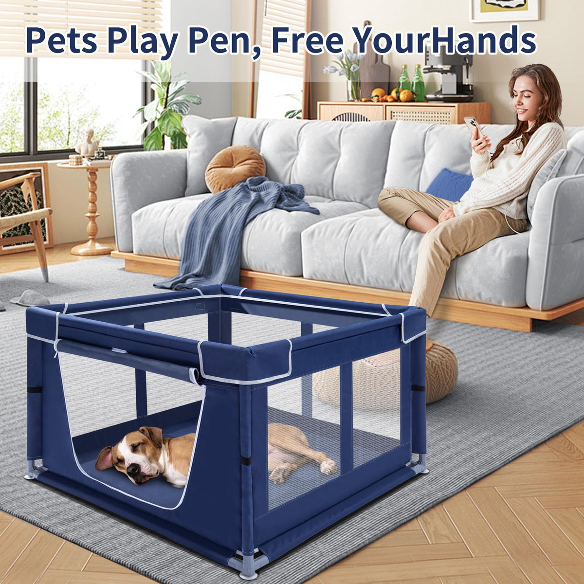 Puppy Playpen Indoor for Dog Small Pets, Dog Playpen 42x42x25 Inch, Dog Play Pen with Gate for Outdoor and Indoor, Oxford Fabric Pet Playpen for