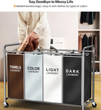 Laundry Hamper Sorter Cart, 4-Section Organizer with Lockable Wheels