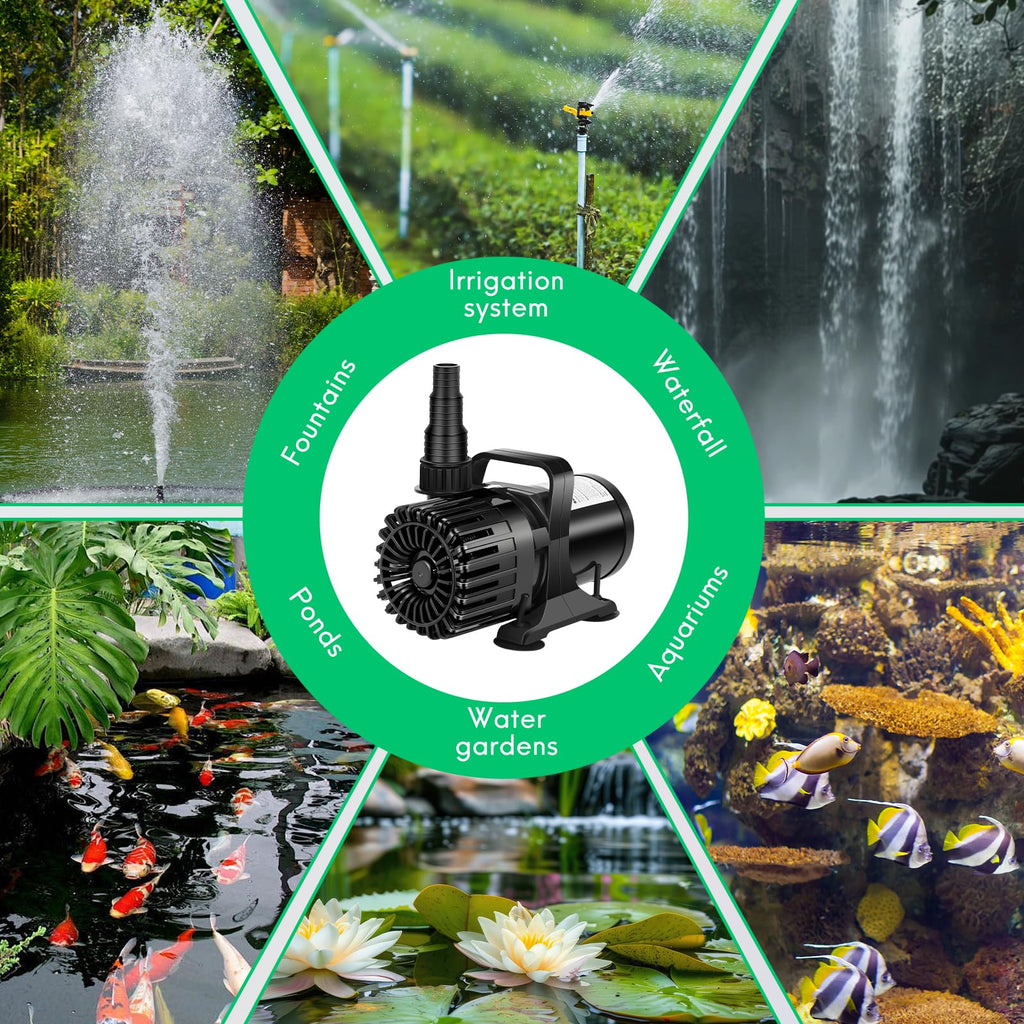 1800 GPH Pond Pump, 100W for Fish Ponds, Fountains & Waterfalls