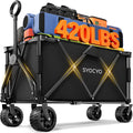 Wagon Carts Foldable 420LBS Weight Capacity Collapsible Wagon with Big All-Terrain Wheels, Heavy Duty Beach Wagons Cart with Cup Holders for Camping