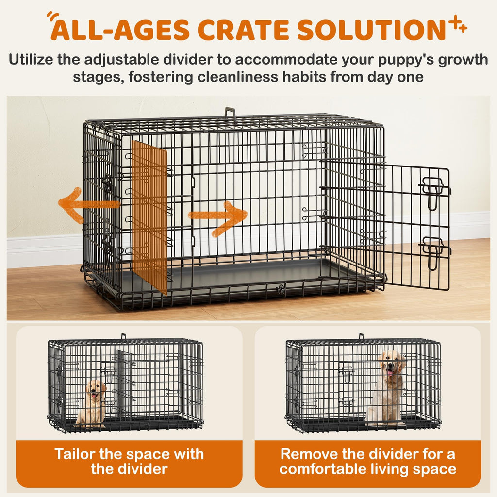 Yaheetech 42inch Double Door Dog Crate w/Divider, Collapsible Metal Kennel