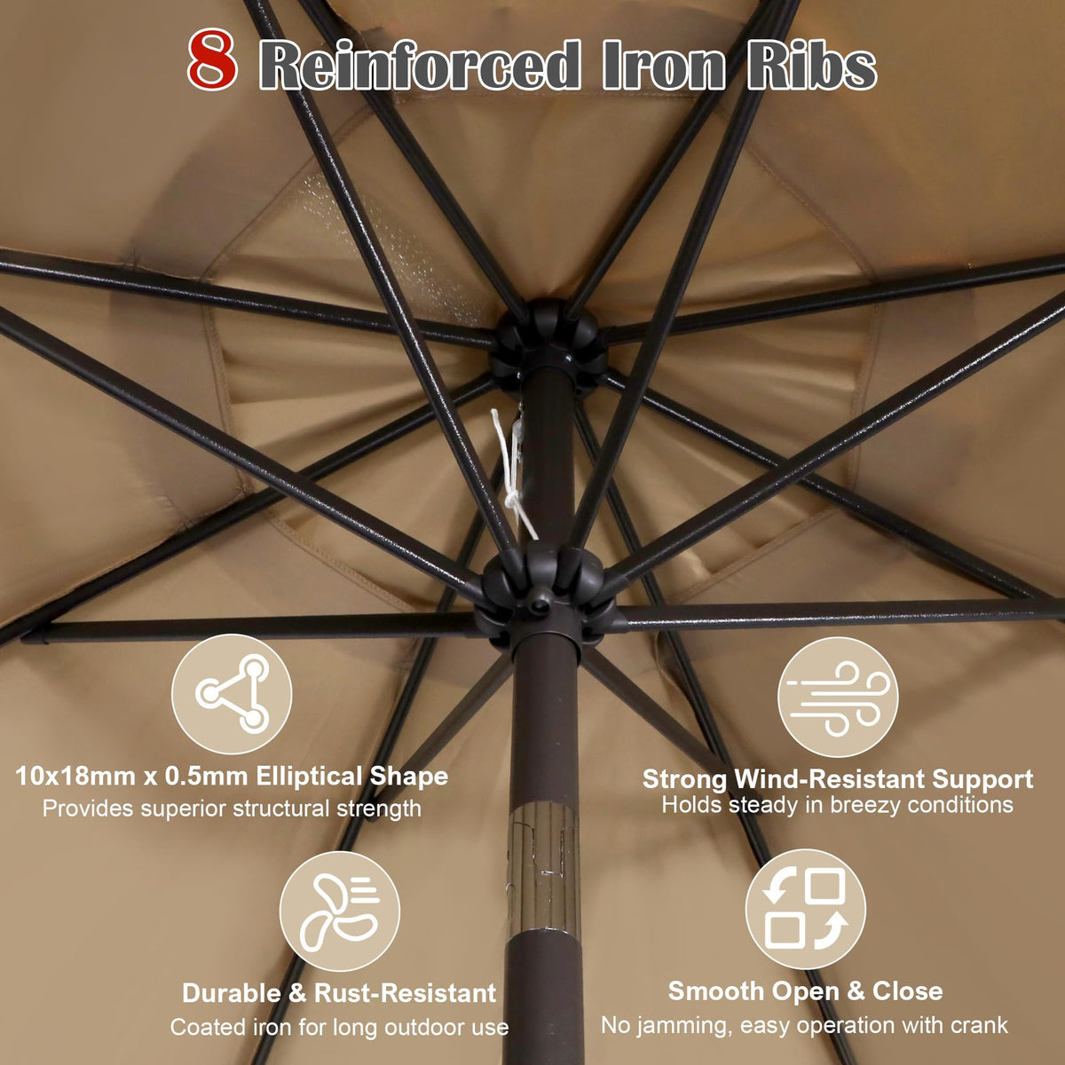 9' Outdoor Patio Umbrella, Outdoor Table Umbrella, Yard Umbrella, Market Umbrella with 8 Sturdy Ribs, Push Button Tilt and Crank