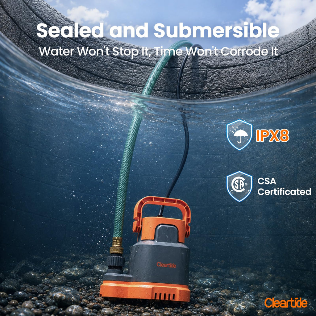 Submersible Utility Water Pump, 2400 GPH Portable Sump Pump with Copper Motor, Plug and Work for Pond, Garden Watering, Pool Transfer, Hot Tub