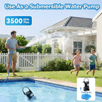 1/2HP Swimming Pool Cover Pump Automatic On/Off 3500GPH Submersible Water Pump with Filter Net 3/4” Check Valve Adapter & 25ft Power Cord 110V Sump