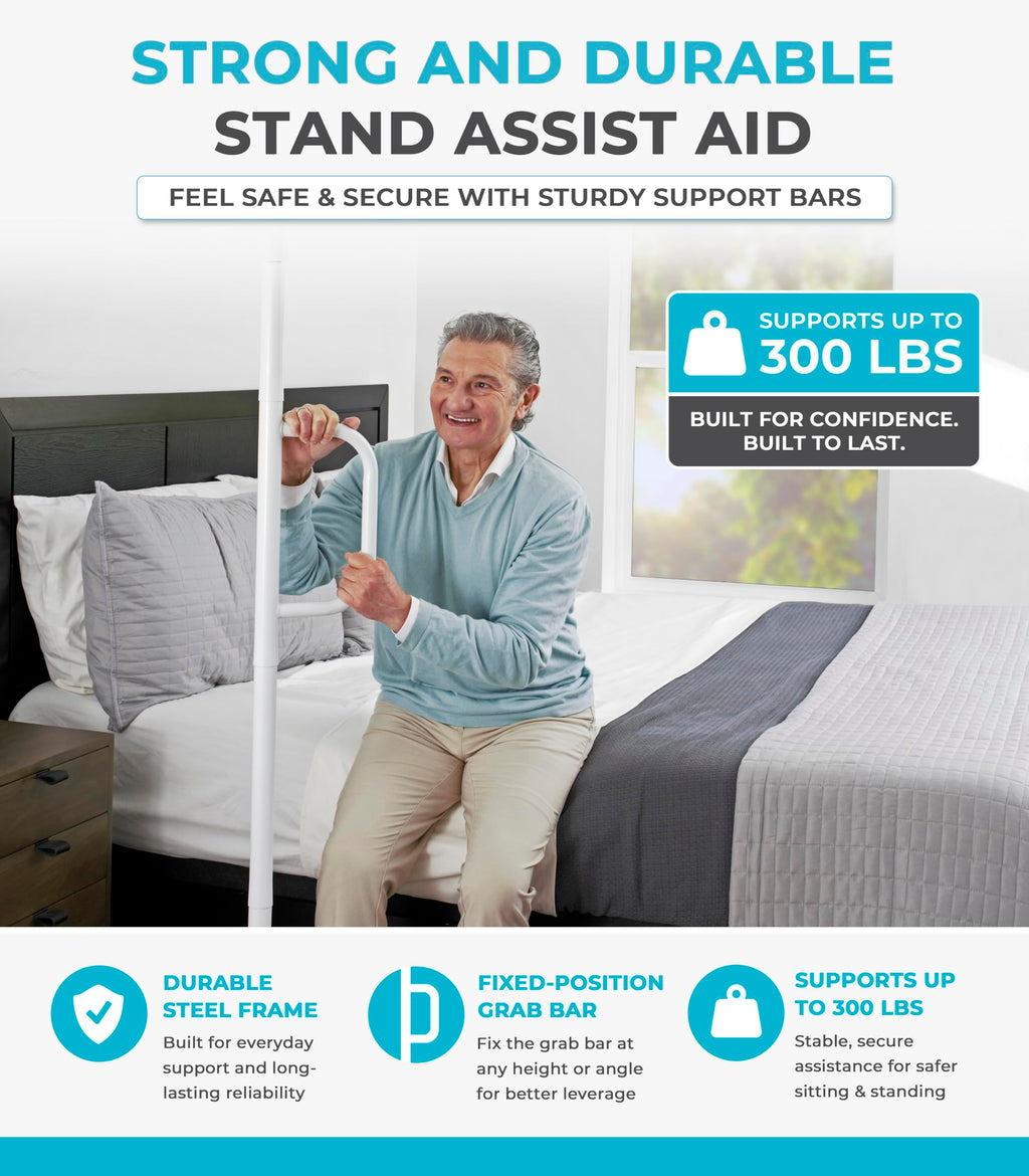 Stander Single Handle Non-Rotating Floor to Ceiling Grab Bar, No-Drill Tension Mounted Transfer Pole for Seniors, Bath Safety & Bedside Assist Rail