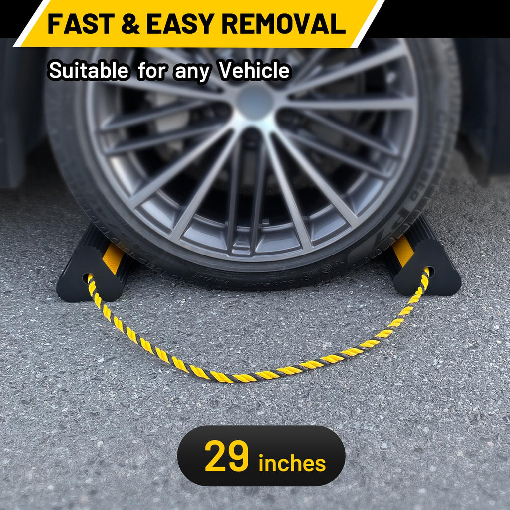 Wheel Chocks (2pair/4pack with Rope) for RV Trailer Camper Truck Car Aircraft, Versatile Heavy Duty Rubber Wheel Chocks Block with 3 Reflective