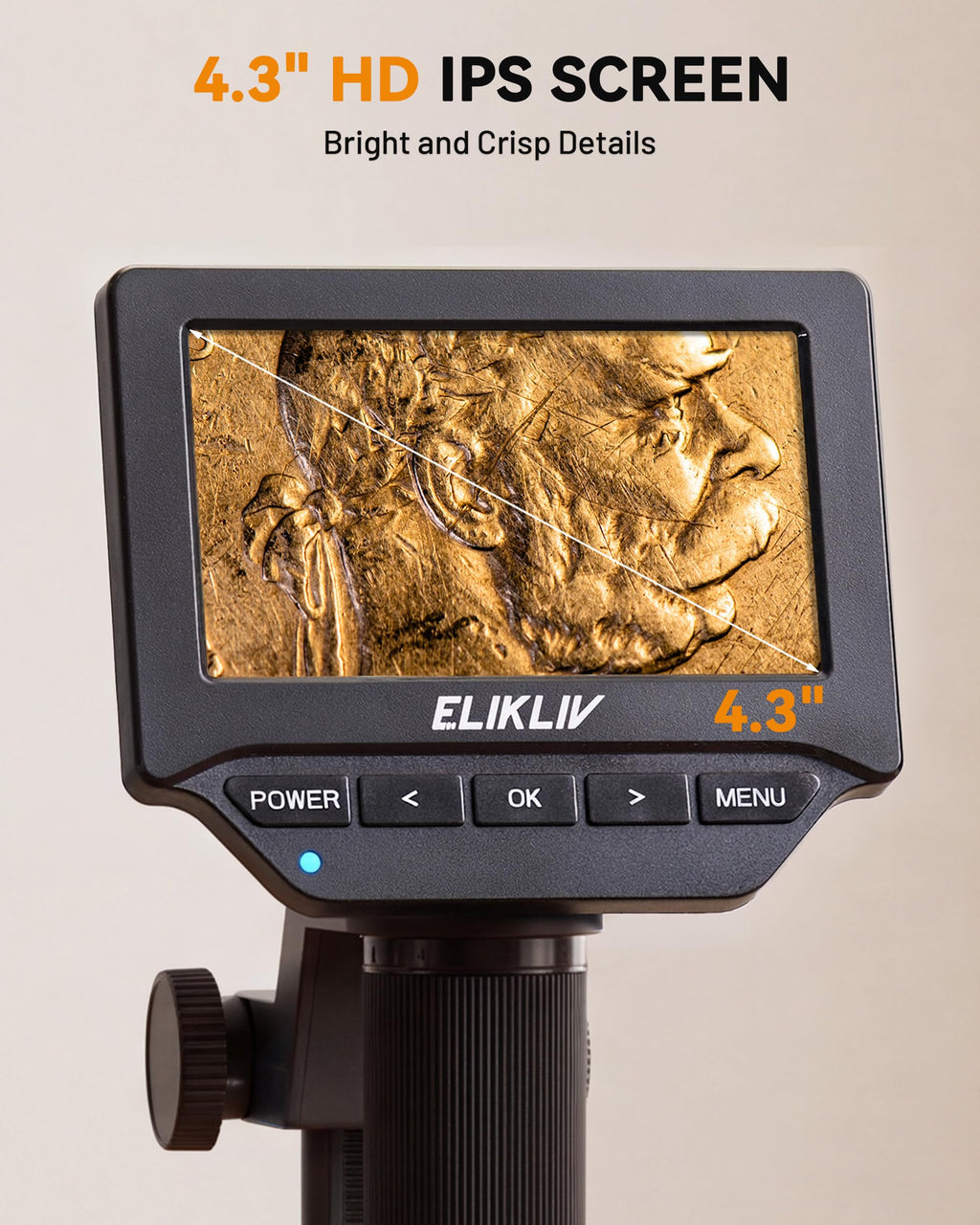 Elikliv Microscope, 4.3" Digital Coin Magnifier with Lights for Adults