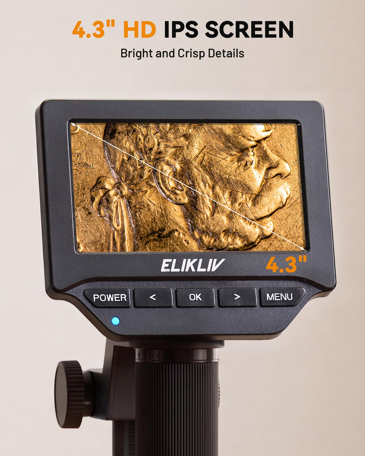 Elikliv Microscope, 4.3" Digital Coin Magnifier with Lights for Adults