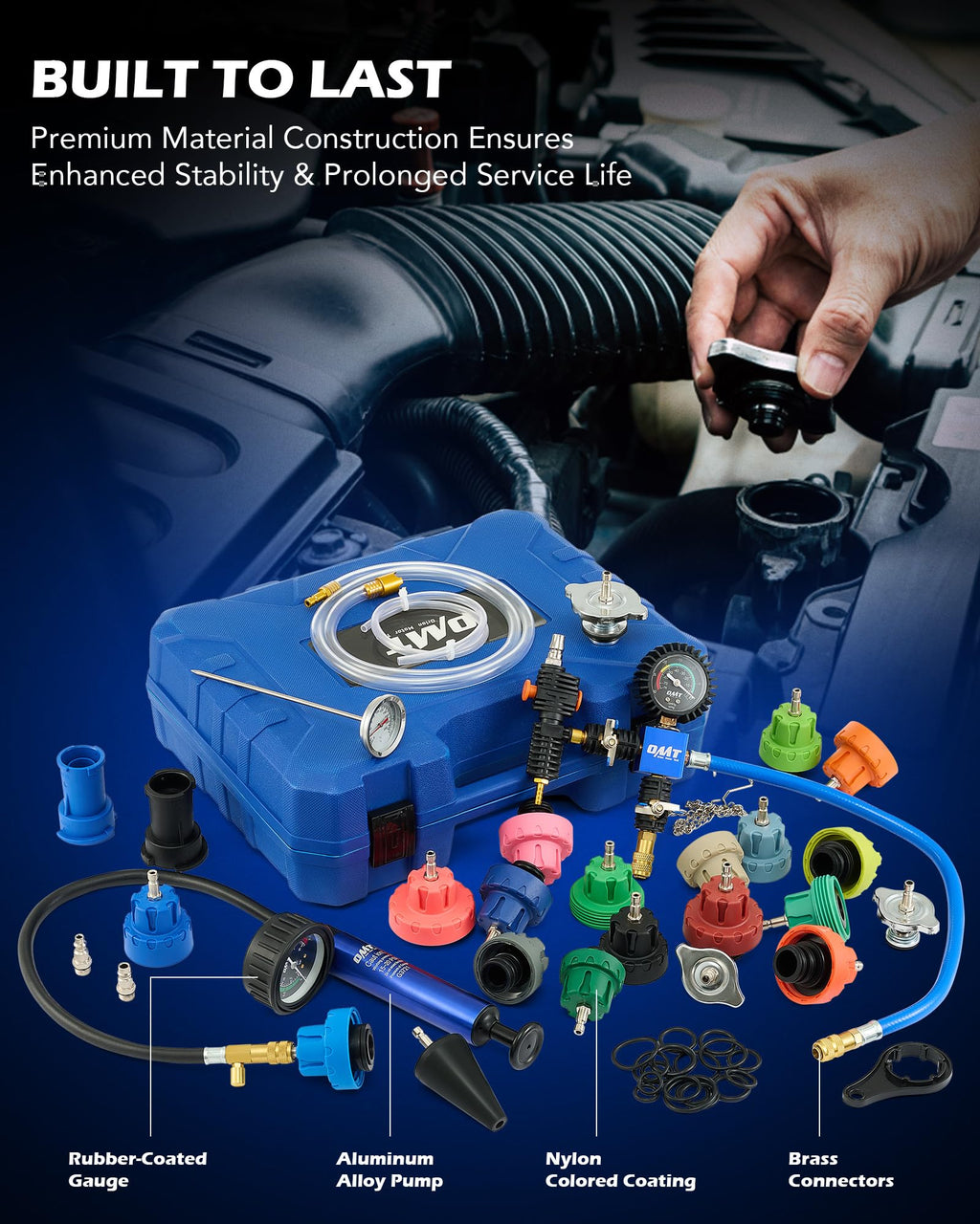 OMT Coolant Pressure Tester Kit, 33pc Master Vacuum Refill Kit, 23 Adapters
