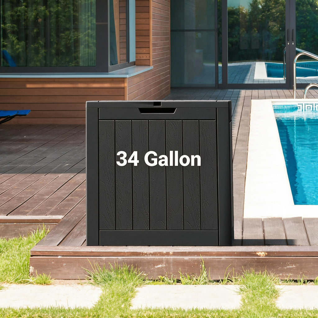 34 Gal Outdoor Storage Box Waterproof Lockable,Deck Box,Black