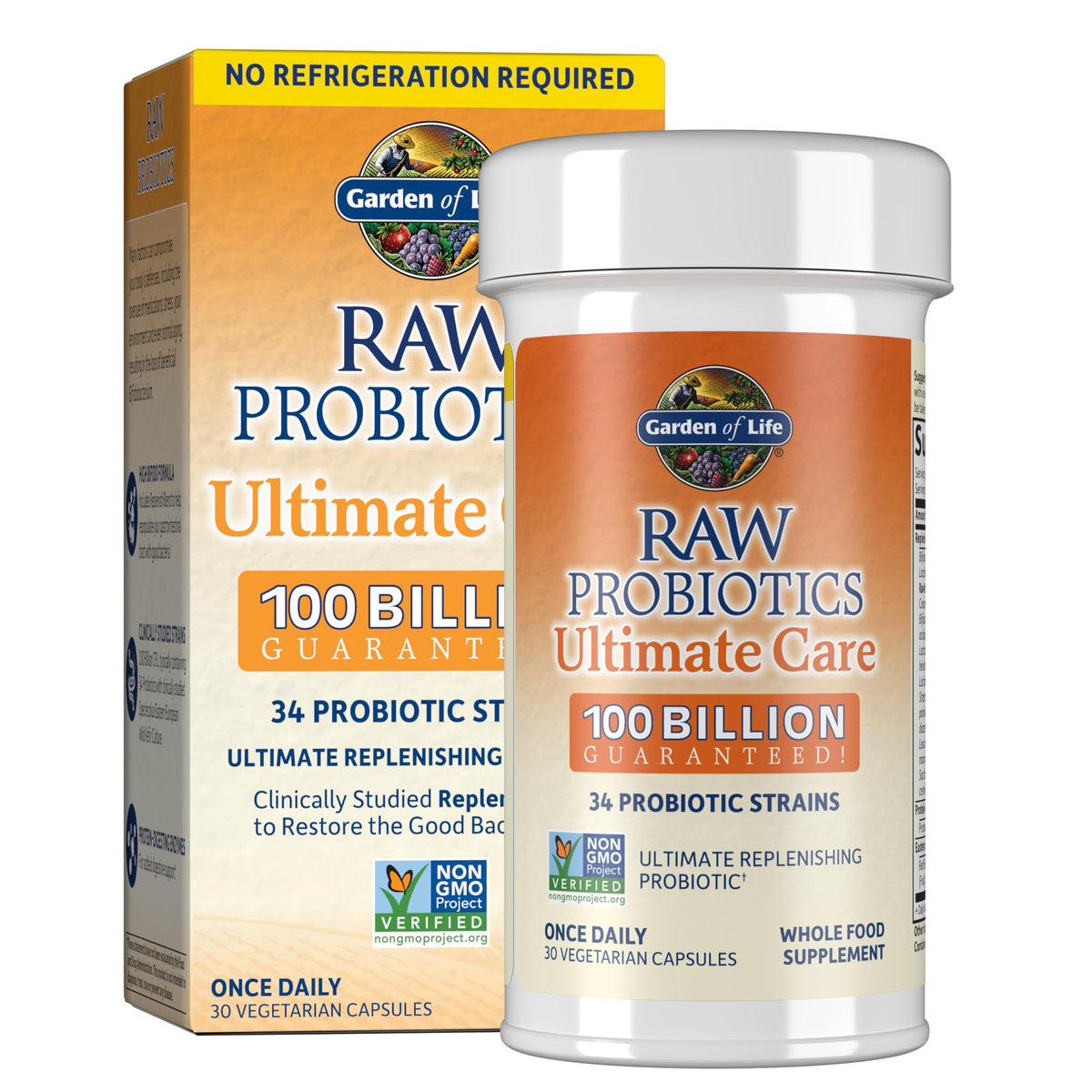 Garden of Life Raw Probiotics Ultimate Care, 100 B CFU, Shelf Stable, 30ct