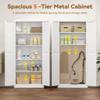 71" White Metal Kitchen Pantry Storage Cabinet with Doors and Shelves