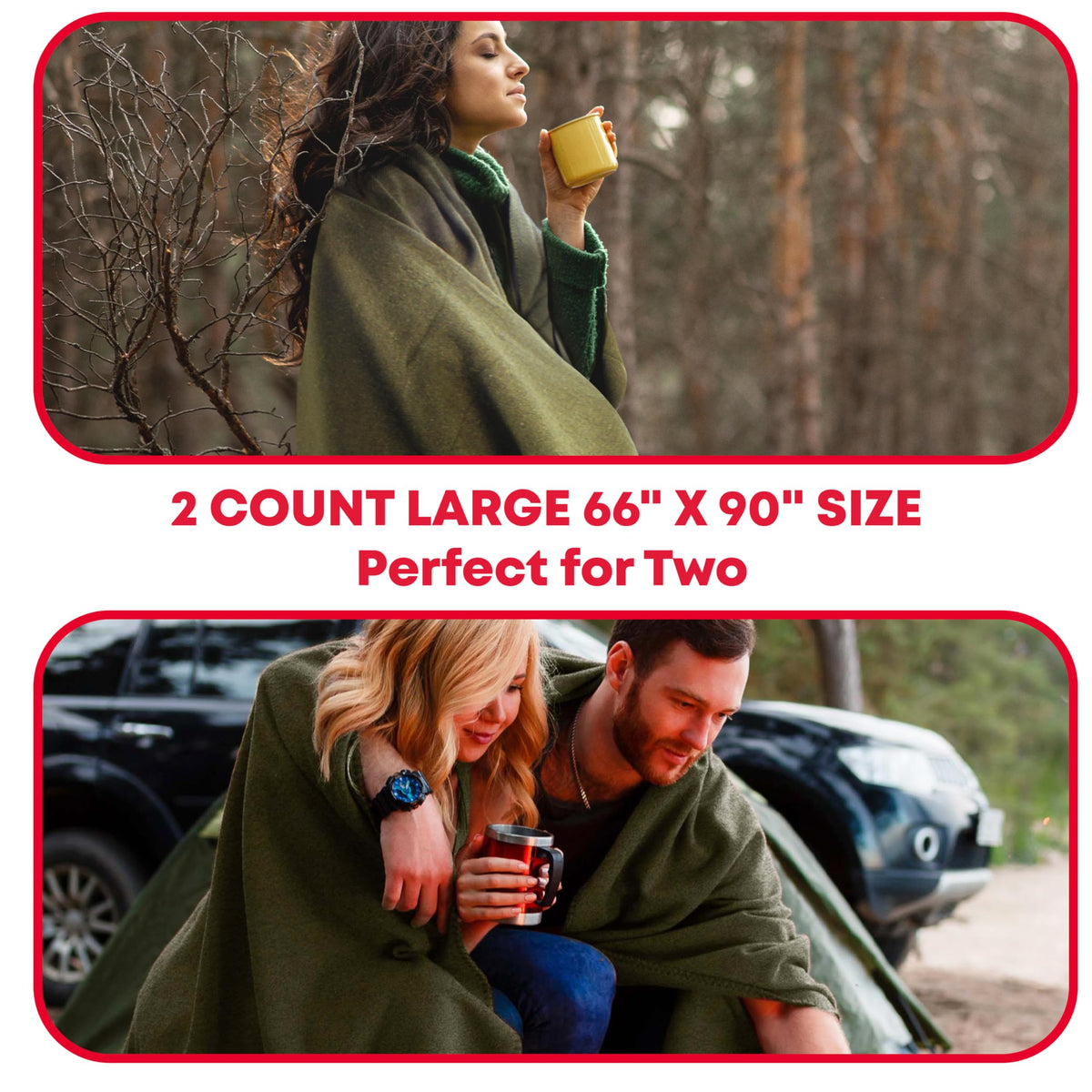 Ever Ready First Aid Olive Drab Green Warm Fire Retardant Blanket, 66" x 90" (80% Wool) – US Military Style, Heavy-Duty Survival & Emergency Blanket