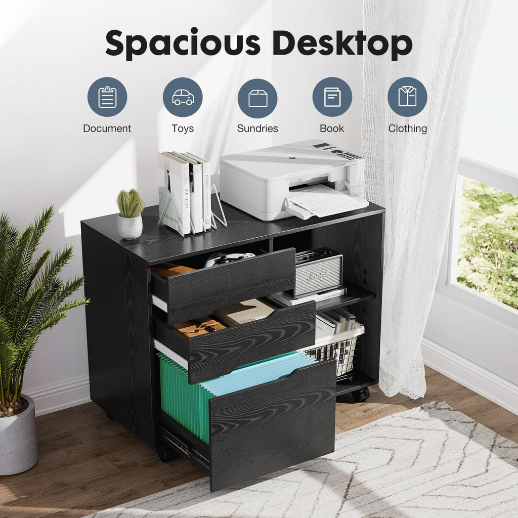 DUMOS 3 Drawer Rolling File Cabinet, Wood Printer Stand with Storage