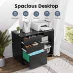 DUMOS 3 Drawer Rolling File Cabinet, Wood Printer Stand with Storage