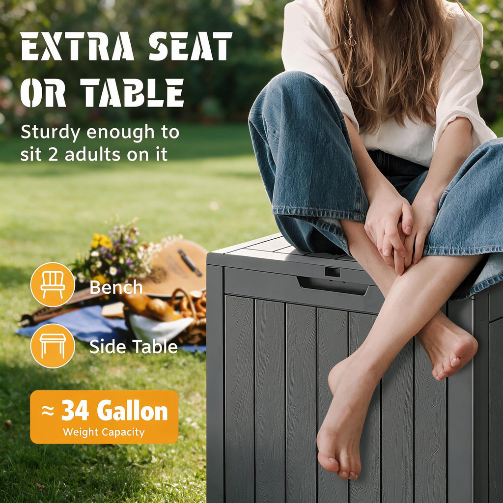 34 Gal Outdoor Storage Box Waterproof Lockable,Deck Box,Black