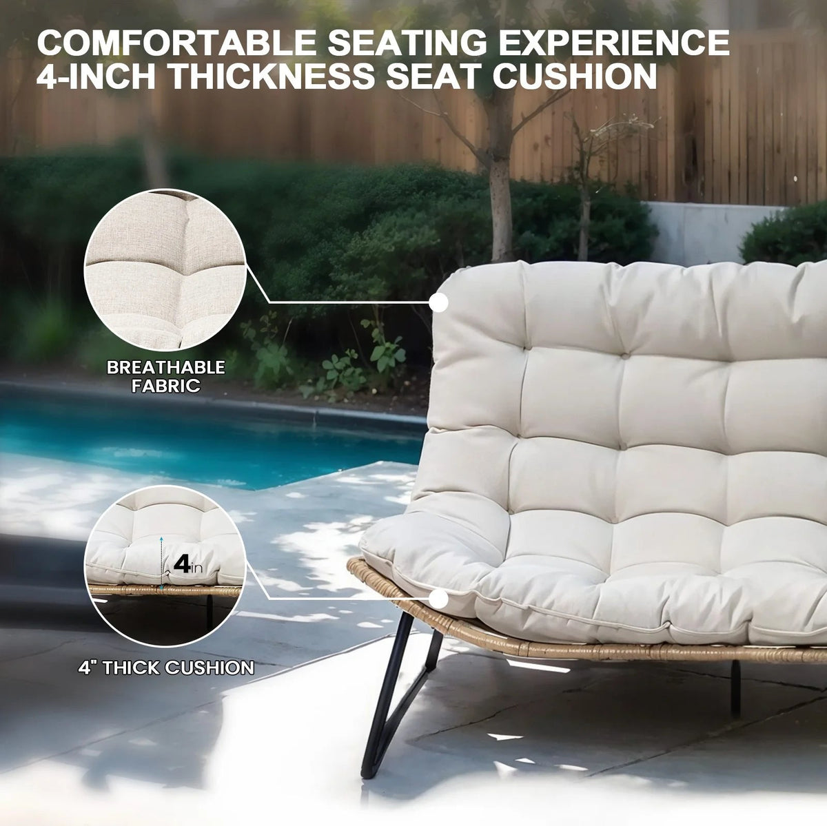 Crestlive Products Patio Loveseat With Cushions, Beige, 53 in x 36 in x 30 in, 350 Pounds Capacity