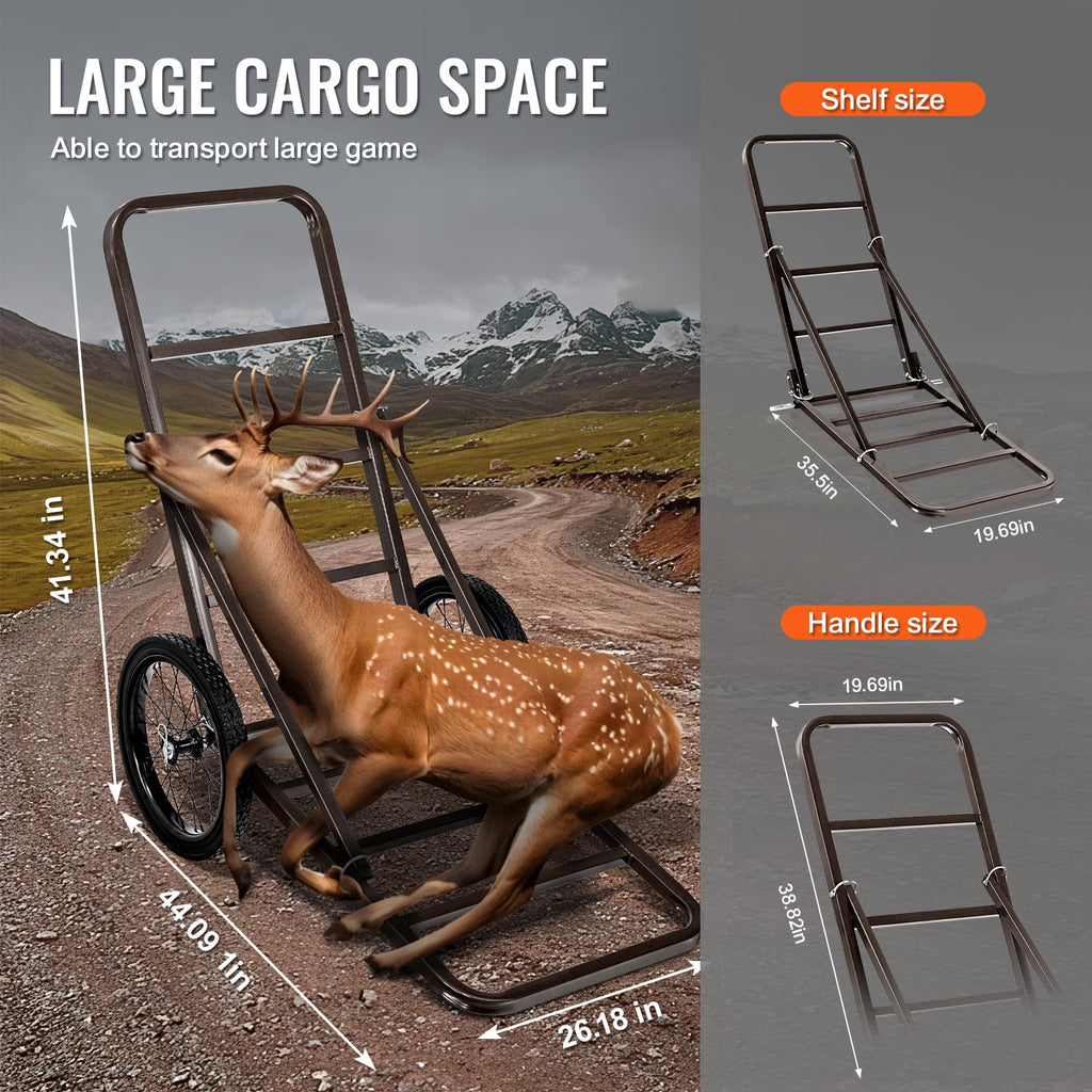 VEVOR Deer Cart, 300 LBS Capacity Folding Game Cart, Deer Cart Game Hauler with Big Rubber Wheels & Ergonomic Handle, Heavy-Duty Game Cart