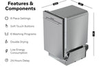 Honeywell Dishwasher, 18 inch, 8 Place Settings, 6 Washing Programs, Stainless Steel Tub