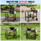 PARGRILL Outdoor Folding Grill Cart with Pull-Out Side Table, Griddle Stand Fit 17 Inch or 22 Inch, Portable Stainless Steel BBQ Prep Station with