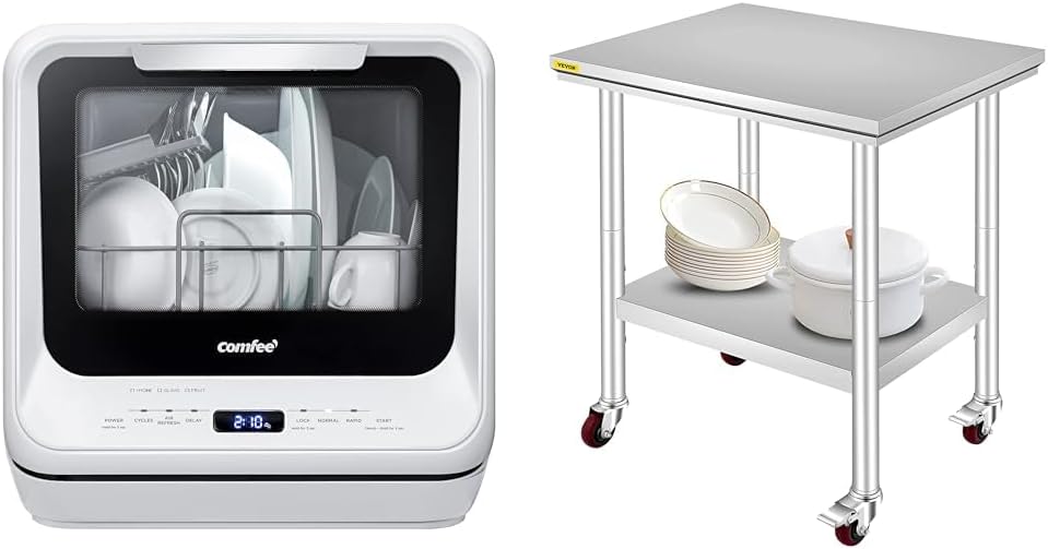 COMFEE' Portable Countertop Dishwasher, 5L Built-In Water Tank, 6 Programs, White - CDC17P0AWB