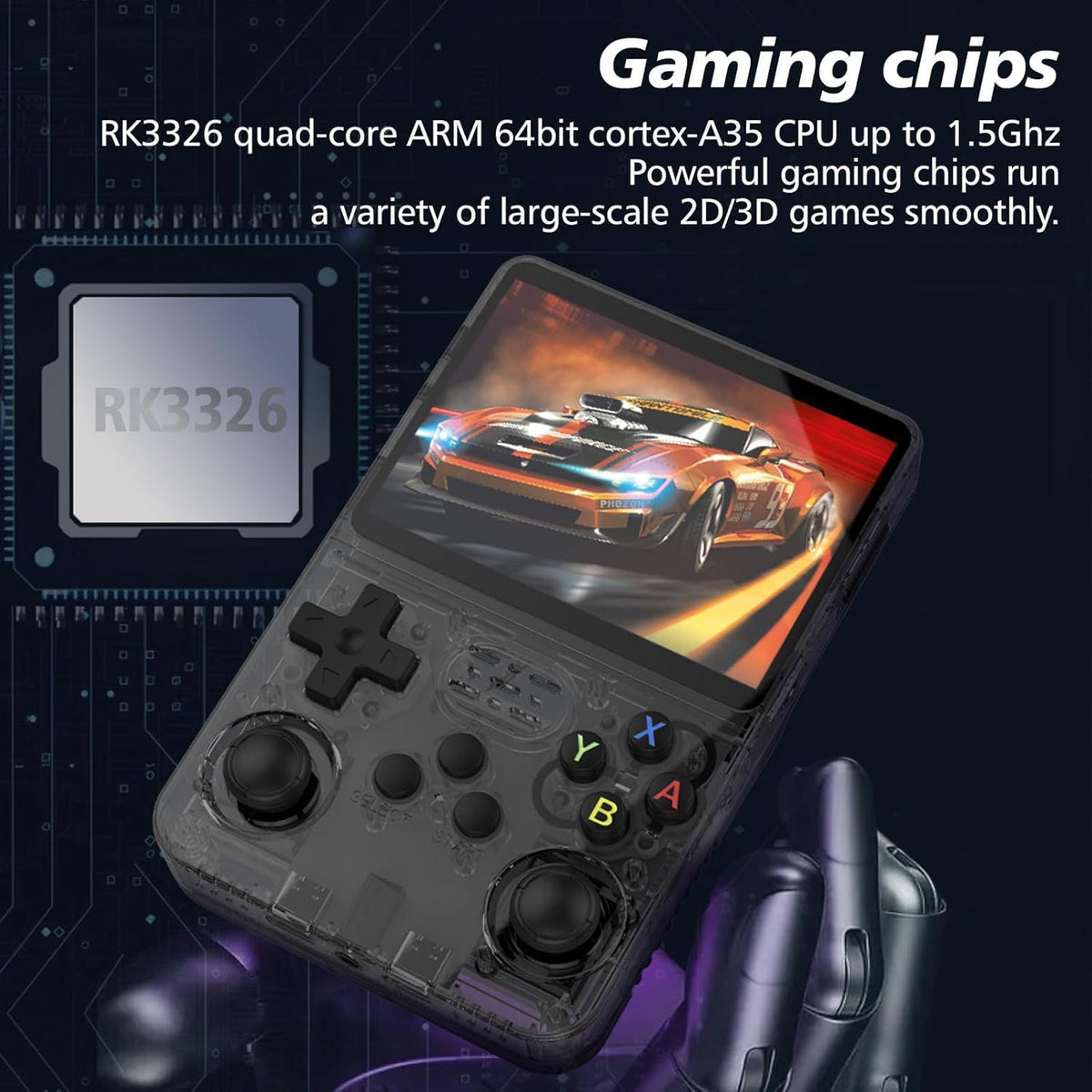 Salange R36S Open Source Handheld Game Console, 3.5-inch 3D large screen, GBA Dual Joystick, Arcade Nostalgia, Black, 128GB