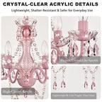 Small Pink Chandelier, 4-Light Acrylic Crystal Ceiling Lights for Girls Bedroom, Nursery, Playroom