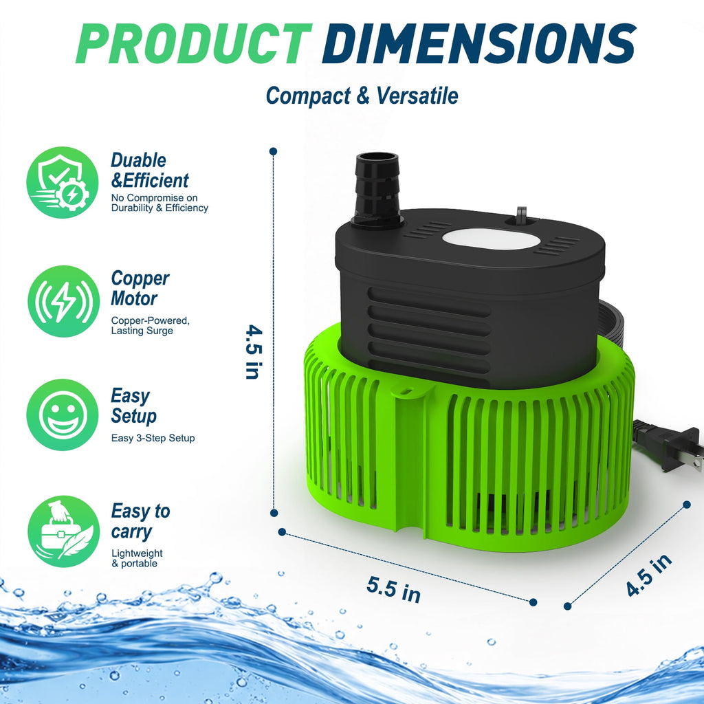 LAANPOLE Pool Cover Pump Above Ground - Submersible Sump Pump, Swimming Water Removal Pumps, with Drainage Hose & 25 Feet Extra Long Power Cord, 850