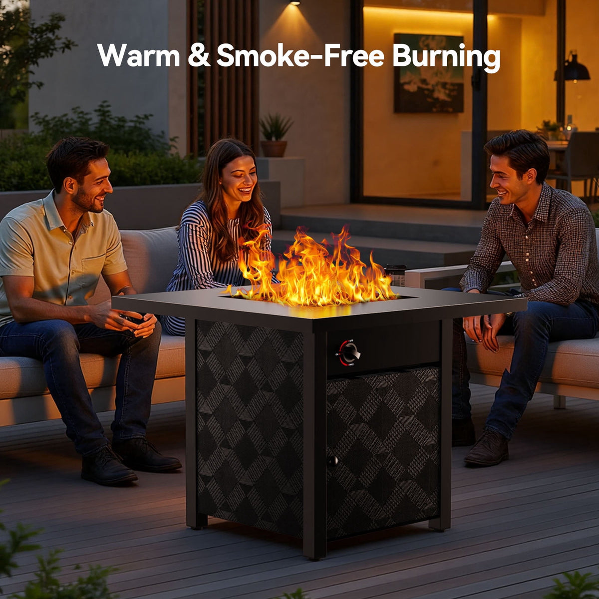 Philergo 28" Propane Fire Pit, 50,000 BTU Square Gas Fire Pit Table for Patio Garden Party with Lava Rocks, Removable Lid, CSA-Certified