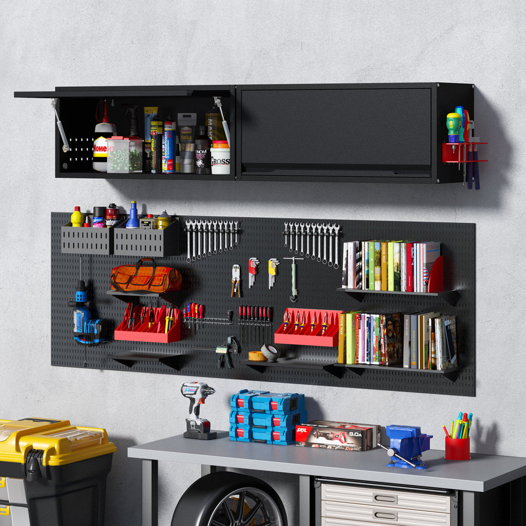 Metal Garage Wall Cabinet with Doors Side with Holes,Wall Mounted Metal Storage Cabinet with Up-Flip Door ,Garage Storage Cabinet for Garage