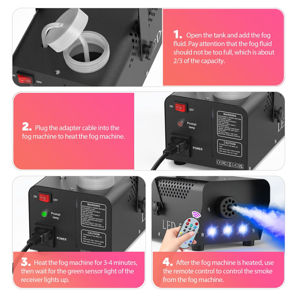 Halloween Fog Machine 500W RGB LED Smoke Machine Stage Lighting Effect with Remote Control for Halloween Wedding DJ Show Concert Bar Party