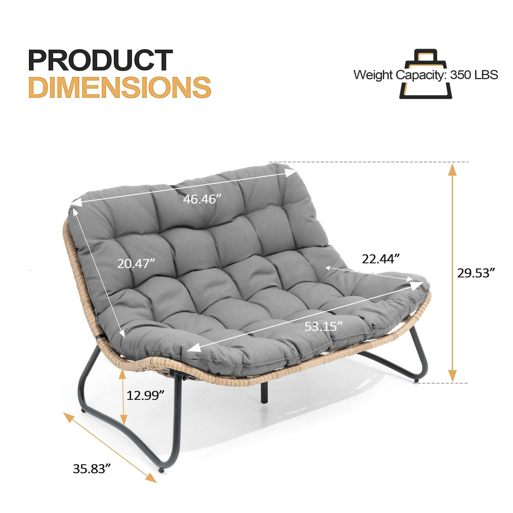 Crestlive Products Patio Loveseat With Cushions, Beige, 53 in x 36 in x 30 in, 350 Pounds Capacity