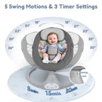 Electric Baby Swing, Caveen Infant Swing Rocker with Remote Control, 5 Sway Speeds, Bluetooth Music, Grey