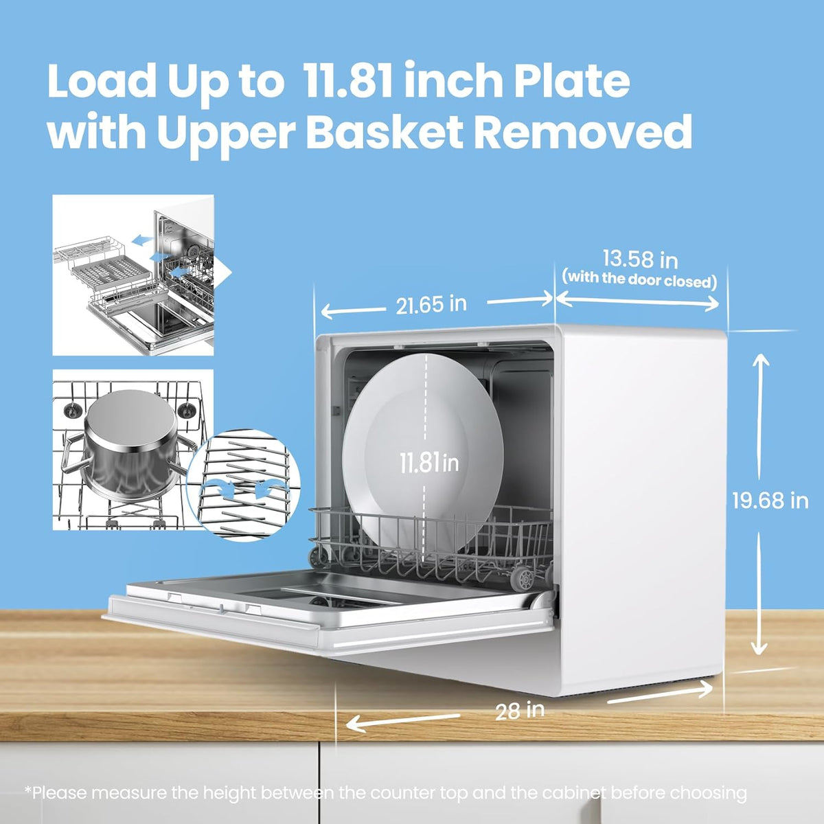 COMFEE' Portable Countertop Dishwasher, 5L Built-In Water Tank, 6 Programs, White - CDC17P0AWB